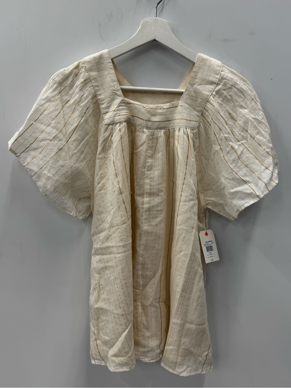 NWT Billabong Feeling Sparkly Girls Cream Dress / Beach Cover Up w/ Gold Stripes
